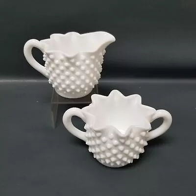 Vintage White Milk Glass Hobnail Sugar And Creamer Set With Ruffled Edge • $15