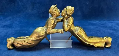 1940s BRASS DUTCH BOY & GIRL KISSING TULIPS Mastercraft Sessions Clock Statues • $30