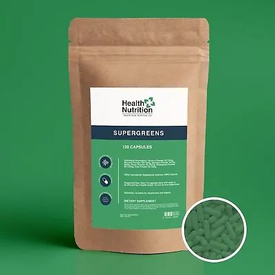 £14.99 • Buy Organic Super Greens Powder 700mg - 6 Superfoods Green Detox Capsules - Vegan