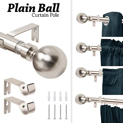 28mm Extendable Metal Silver Curtain Pole With Finials Rings Hooks Rod Fittings • £15.29