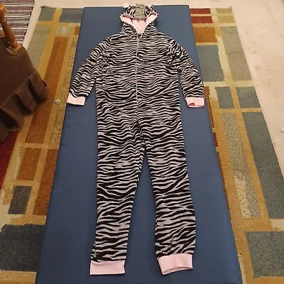 Womans Zebra Full Length Hooded Pajamas Size M 8-10  • £9.64
