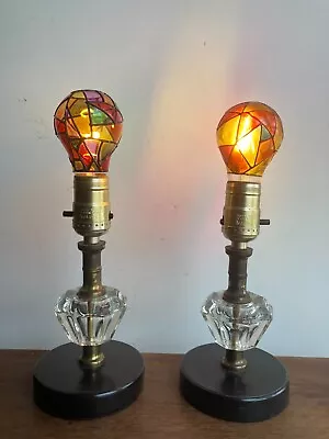 Vintage MCM Budoir Lamp Pair Glass With Metal Base Mid Century Modern 8  WORKS • $59.99