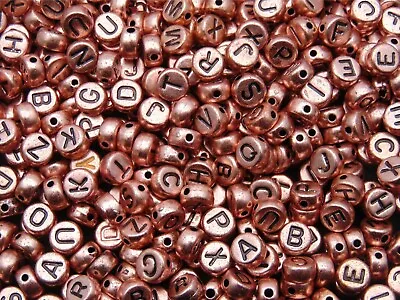 7mm Metallic Rose Gold Round Letter Coin Beads Jewellery Kids Craft Beading ML  • £2.39