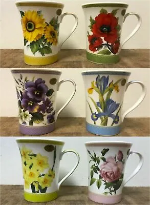 £21.99 • Buy Flowers Set Of 6 Coffee Mugs Tea Cups - Daffodil Poppy Rose Iris Pansy Sunflower