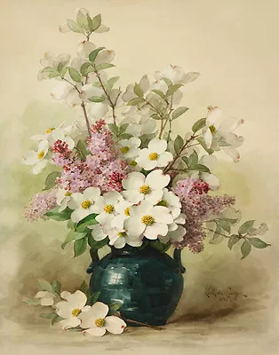 Paul De Longpre Lilacs And Dogwood In A Blue Vase Canvas Print 16 X 20 • $39.99