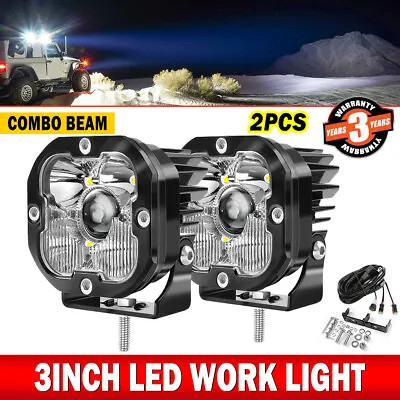 White 2x 3inch Led Light Pods Laser 1000m Spot Flood Fog Driving ATV UTV 4WD 4X4 • $91.95