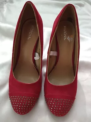 Merona Women's Pumps In Red Size 7.5 Faux Suede Rhinestones *Tag Removal Spot • $10