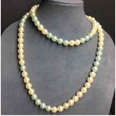 VTG Pop Bead Necklace Cream Pale Blue Pearl Long Adjustable Retro • $36
