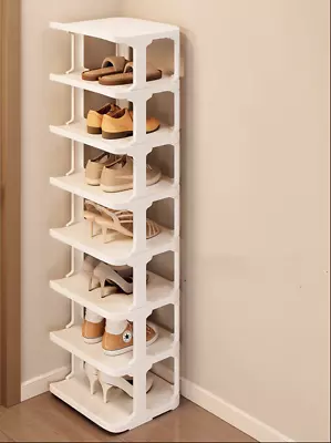 7 Tier Vertical Shoe Shelf Tall Shoe Rack Shoe Storage Stand For Narrow Closet • £11.99