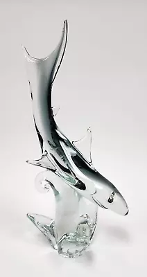 Large Murano Art Glass Shark On A Wave Clear 22  Free Shipping • $149.99