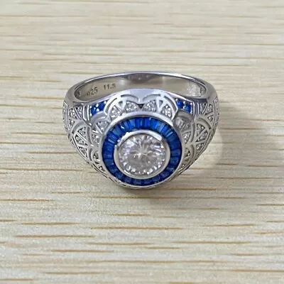 2CT Moissanite Mens Wedding Rings Blue Spinel Pure Silver Comfort Fit Ring Band • $55.99