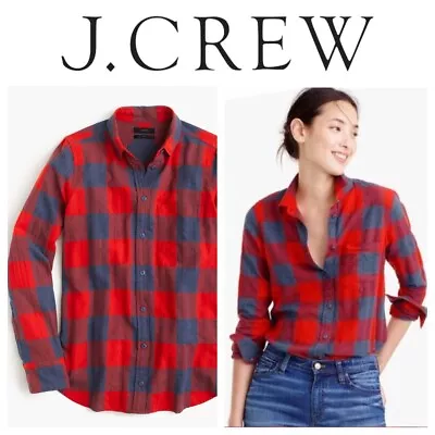 J. Crew Boy Shirt Button Down Shirt Top 10 Medium Buffalo Plaid Red Blue = • $33.29