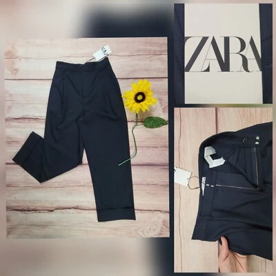 $33.96 • Buy NWT Zara Women's Wide Leg Navy Blue Pants High Waisted Trousers Size XS 