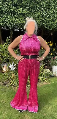 Adults Disco Diva Fancy Dress Costume Retro Hen Night 60s 70s 80s Hot Pink M • £18