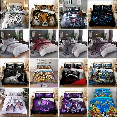 Animals Wolf Floral Quilt Doona Duvet Covers Set Single Queen King Size Bedding • $40.90