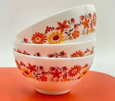 Vintage Arcopal Milk Glass Soup Or Cereal Bowls Made In France Flowers Print • $40