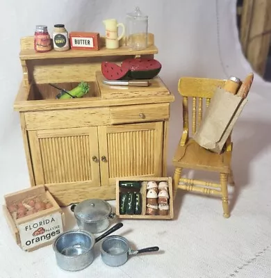 Dollhouse Miniature Light Oak Kitchen Set Dry Sink Chair Accessories 1:12 Scale • $17