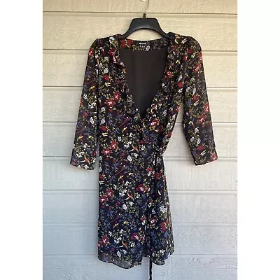 Madewell Womens Sheer Sleeve Ruffled Wrap Dress In Finch Floral Size XS • $17.49