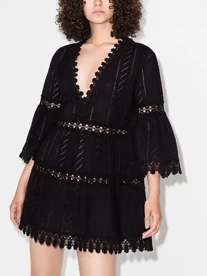 Melissa Odabash Black Eyelet Embroidered Victoria Mini Dress Large Cover Up • $74.99