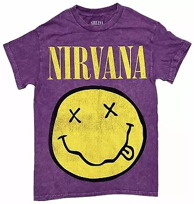 Nirvana Men's Smile Happy Dazed Face Distressed Vintage Tie Dye Wash Tee T-Shirt • $16.99