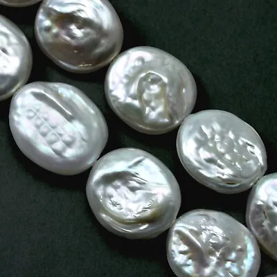 Large White Flat Oval Freshwater Loose Pearls For Jewelery Making 14-16mm • £12.99