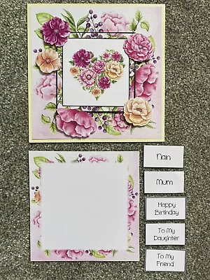 £3 • Buy Handmade  Flower Heart Decoupage Birthday Card Topper And Insert For Card Making