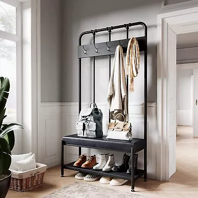 Hall Tree With Coat Rack Shoe Bench76'' Entryway Bench With Storage ShelfBlack • $109.99