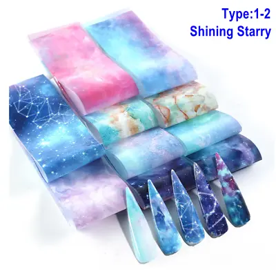 Shining Starry Marble Nail Foil Transfer Sticker Galaxy Zodiac Moon Night 10pcs • $2.68