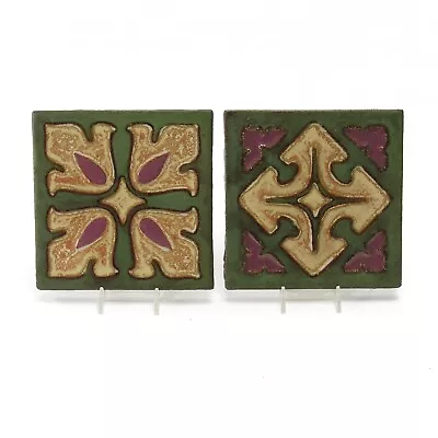 Mosaic Tile Co Two 5 7/8  Sq Tiles Matte Green Red Arts & Crafts Zanesville Ohio • $225