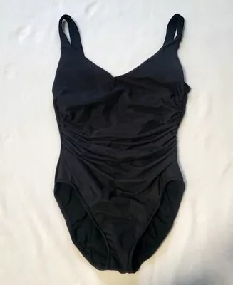 Miraclesuit Slimming Tummy Control Ruching Swimsuit Bathing Suit Black Sz 14 • $38.99