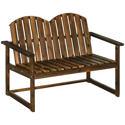 Outdoor Wooden Bench 2 Seat Patio Loveseat Chair Slatted Backrest Armrests • £77.95