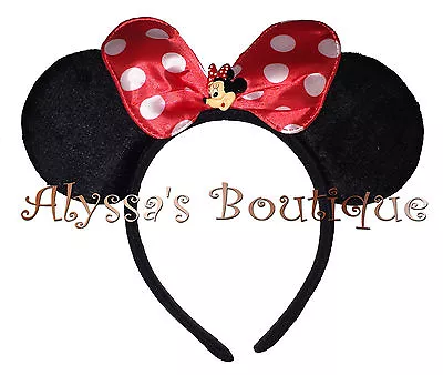 Minnie Mouse Ears Headband Black Red Polka Dot Bows Custom Pendant Party Mickey • $7.99