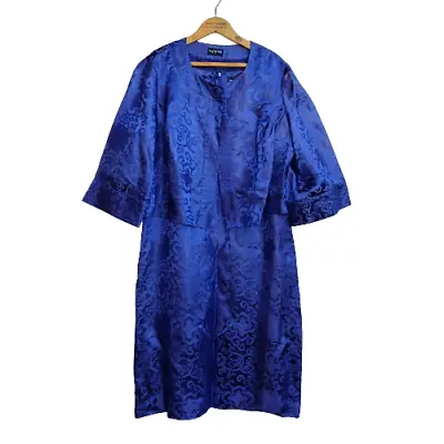 Long Tall Sally Blue Sheath Dress Swing Jacket Size 18 Tall Asian Inspired MOB • $44.99