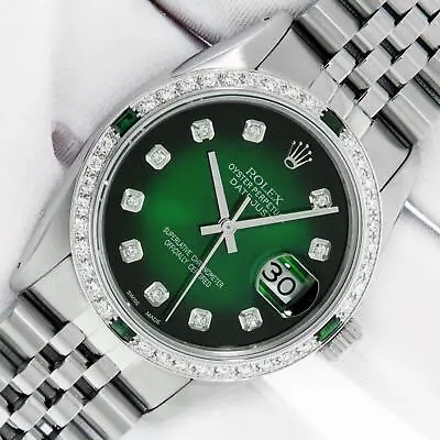 Rolex Watch Mens Datejust Steel And 18K Gold With Green Diamond Emerald Bezel • £5633.36