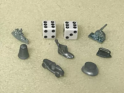 First 7 Vintage Monopoly Replacement Game Pieces & Dice~thimble-iron-hat-cannon • $14.99