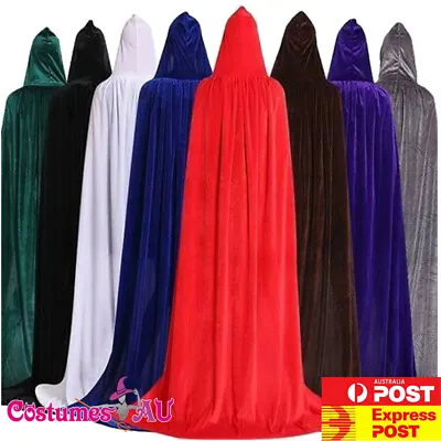 Unisex Hooded Velvet Cloak Cape Robe Costume Witch Halloween Vampire Book Week • $10.69