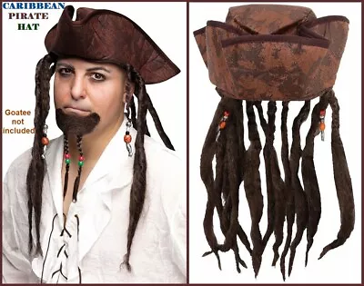 Tricorn PIRATE HAT With Dreadlock BRAIDS Jack Sparrow Caribbean Costume Party • $21.99