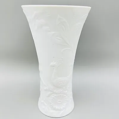 7.5  Manfred Frey Kaiser White Bisque Floral Vase Peacock W Germany #468/19 • $59.99