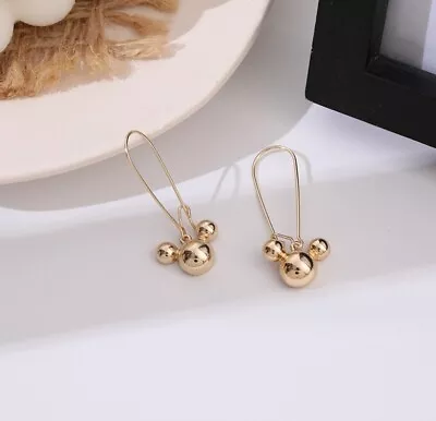 Gold Disney Mickey Mouse 3 Ball Dangle Drop Hoop Earrings • $9.99