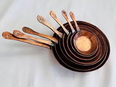 Vintage Miniature Nesting Hammered Copper Pan / Skillet Set Of 7 • $59.99