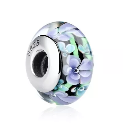 $26.99 • Buy SOLID Sterling Silver Purple Midnight Rose Murano Glass Charm  -YOUnique Designs