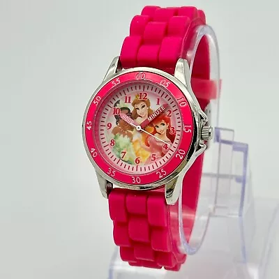 Girl's DISNEY Princess Time Teacher Silver / Pink Analog Learning Silicone Watch • $19.99