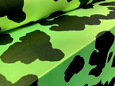 Disco Shimmer Elastane Stretch Jersey Fabric Per Metre - Cow Hide Print - Green • £7.99