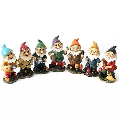 Set Seven Dwarf Gnomes Garden Ornament Statue Figurine Sculpture Home Decor 20cm • $134.95