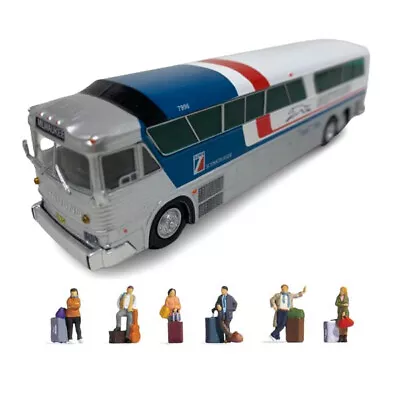 1/87 HO Scale GREYHOUND 1970 MCI MC-7 Motor Coach Bus & 6 Passengers W/ Luggages • $84.50