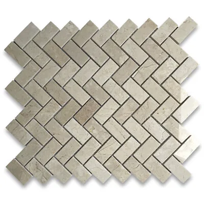 M71XP Crema Marfil Marble 1x2 Herringbone Mosaic Tile Polished • £20.26