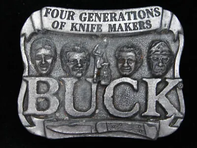 PL19107 VINTAGE 1970s **FOUR GENERATIONS OF KNIFE MAKERS** BUCK BELT BUCKLE • $23