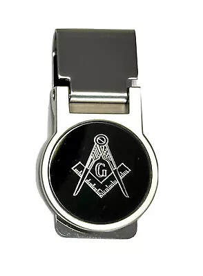 MASON MASONIC Money Clip Stainless Money Clip Silver/Black Metal Engraved • $21.85