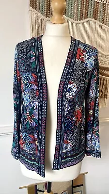 Monsoon Jersey Kimono Style Open Jacket Cardigan Navy Patterned Beaded Size S • £11.99