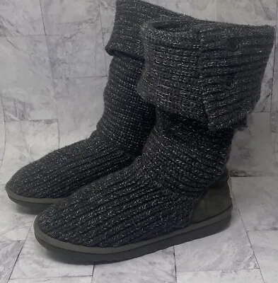 UGG Classic Cardy Tall Knit Winter Boots Womens Size 8 M Gray Knit Acrylic • $22.99